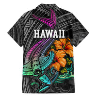 Hawaii Polynesian Family Matching Puletasi Dress and Hawaiian Shirt with Tribal Hammerhead Sharks and Hibiscus Black TS04 - Polynesian Pride