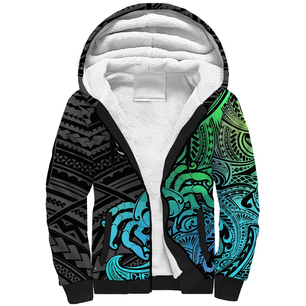 Zodiac Cancer Sherpa Hoodie Polynesian in Gradient Blue TS04 Unisex Gradient Blue - Polynesian Pride