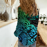 Zodiac Cancer Women Casual Shirt Polynesian in Gradient Blue TS04 - Polynesian Pride