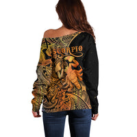 Zodiac Scorpio Off Shoulder Sweater Polynesian in Orange TS04 - Polynesian Pride