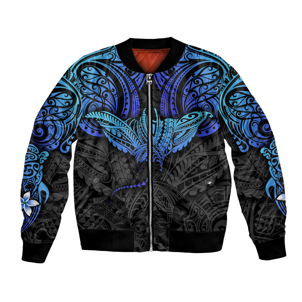 Polynesian Ray Pattern Bomber Jacket TS04 Unisex Black Blue - Polynesian Pride