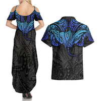 Polynesian Ray Pattern Couples Matching Summer Maxi Dress and Hawaiian Shirt TS04 - Polynesian Pride