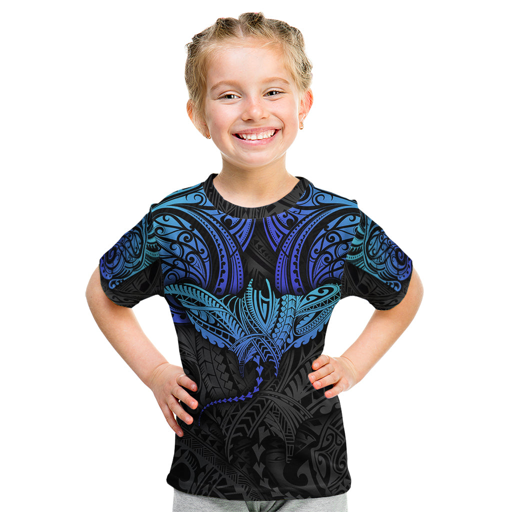 Polynesian Ray Pattern Kid T Shirt TS04 Black Blue - Polynesian Pride