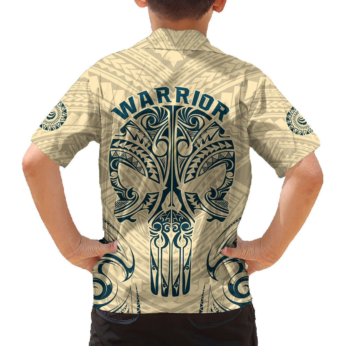 Polynesian Family Matching Tank Maxi Dress and Hawaiian Shirt Warrior Skull with Tribal Patterns Tattoo Design TS04 - Polynesian Pride