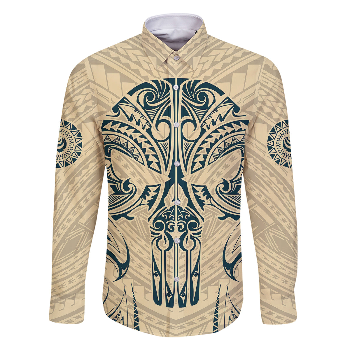 Polynesian Family Matching Tank Maxi Dress and Hawaiian Shirt Warrior Skull with Tribal Patterns Tattoo Design TS04 Dad's Shirt - Long Sleeve Yellow - Polynesian Pride