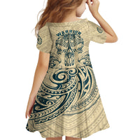 Polynesian Kid Short Sleeve Dress Warrior Skull with Tribal Patterns Tattoo Design TS04 - Polynesian Pride
