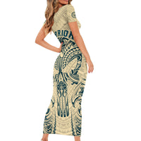 Polynesian Short Sleeve Bodycon Dress Warrior Skull with Tribal Patterns Tattoo Design TS04 - Polynesian Pride