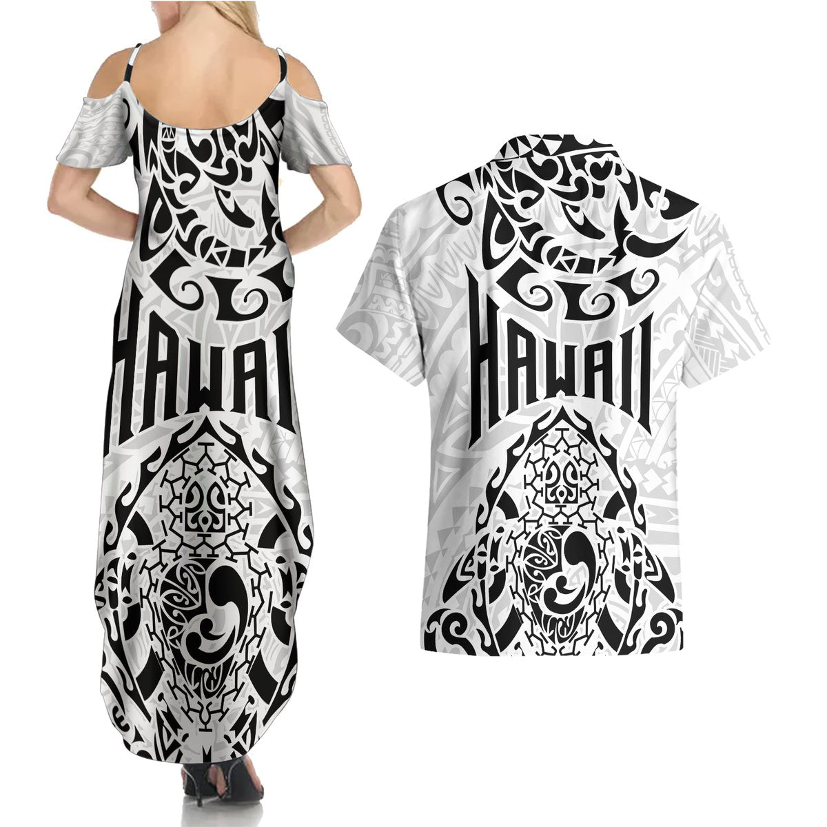 Hawaii Couples Matching Summer Maxi Dress and Hawaiian Shirt with Polynesian Turtle TS04 - Polynesian Pride