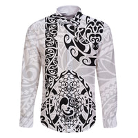Hawaii Family Matching Off Shoulder Long Sleeve Dress and Hawaiian Shirt with Polynesian Turtle TS04 Dad's Shirt - Long Sleeve Black White - Polynesian Pride