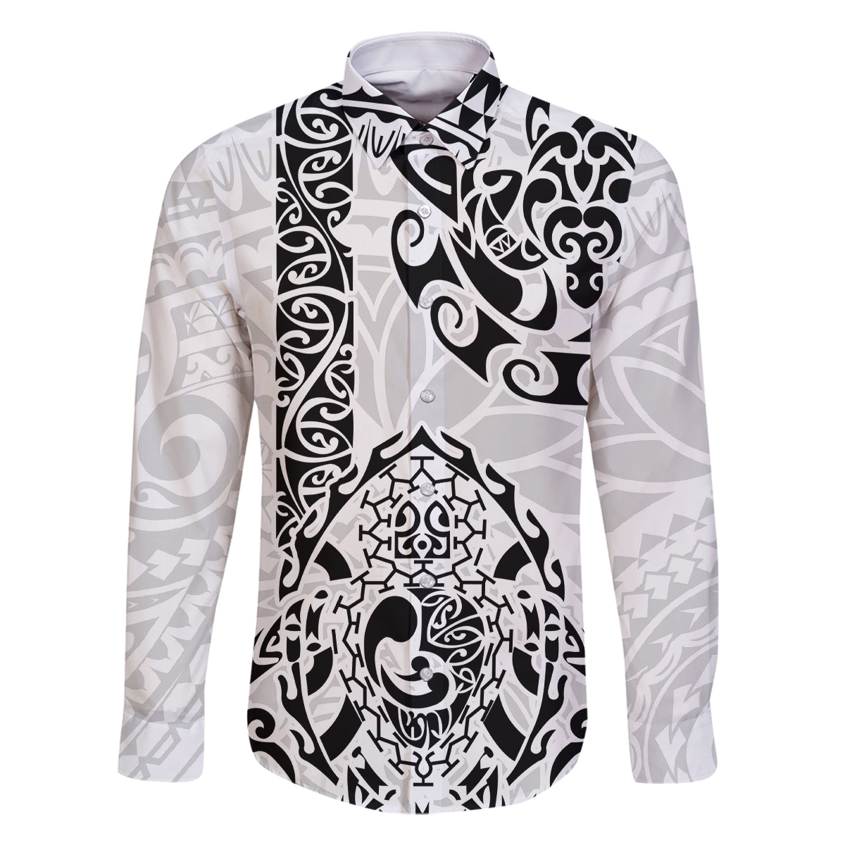 Hawaii Family Matching Off Shoulder Maxi Dress and Hawaiian Shirt with Polynesian Turtle TS04 Dad's Shirt - Long Sleeve Black/White - Polynesian Pride