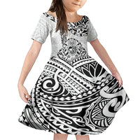 Hawaii Family Matching Short Sleeve Bodycon Dress and Hawaiian Shirt with Polynesian Turtle TS04 Daughter's Dress Black White - Polynesian Pride