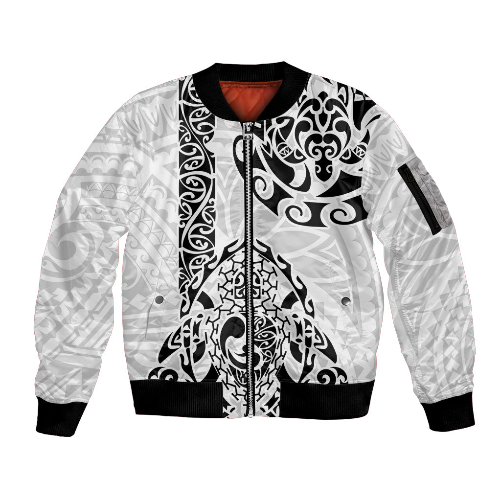 Hawaii Sleeve Zip Bomber Jacket with Polynesian Turtle TS04 Unisex Black White - Polynesian Pride