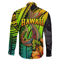 Hawaii Family Matching Off Shoulder Long Sleeve Dress and Hawaiian Shirt Polynesian Fish Hook and Hibiscus Flowers with Gradient Pattern TS04 - Polynesian Pride