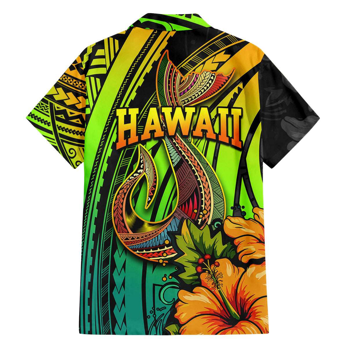 Hawaii Family Matching Tank Maxi Dress and Hawaiian Shirt Polynesian Fish Hook and Hibiscus Flowers with Gradient Pattern TS04 - Polynesian Pride