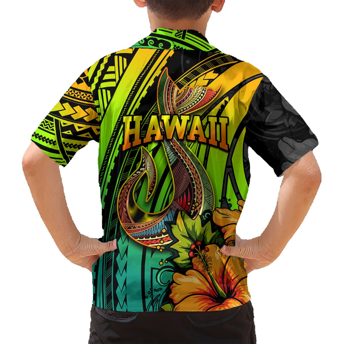 Hawaii Hawaiian Shirt Polynesian Fish Hook and Hibiscus Flowers with Gradient Pattern TS04 - Polynesian Pride