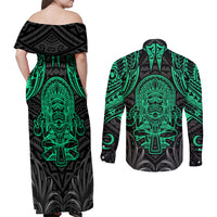 Polynesian Couples Matching Off Shoulder Maxi Dress and Long Sleeve Button Shirts Abstract Tiki TS04 - Polynesian Pride