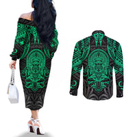 Polynesian Couples Matching Off The Shoulder Long Sleeve Dress and Long Sleeve Button Shirts Abstract Tiki TS04 - Polynesian Pride