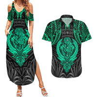 Polynesian Couples Matching Summer Maxi Dress and Hawaiian Shirt Abstract Tiki TS04 Black/Yellow - Polynesian Pride