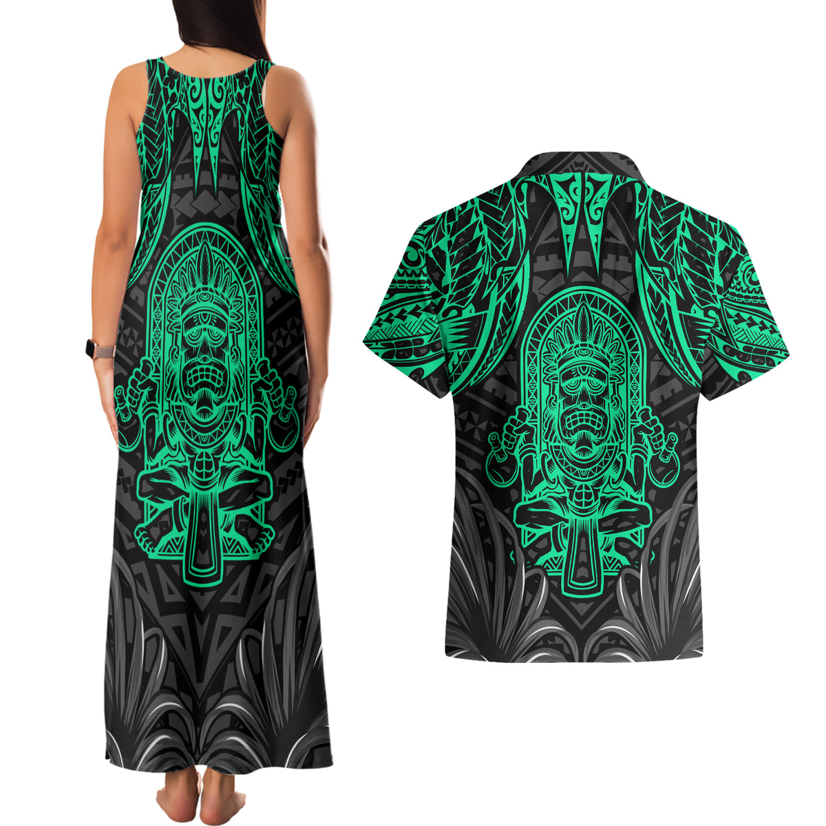 Polynesian Couples Matching Tank Maxi Dress and Hawaiian Shirt Abstract Tiki TS04 - Polynesian Pride