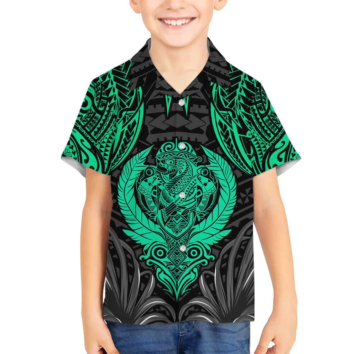 Polynesian Family Matching Long Sleeve Bodycon Dress and Hawaiian Shirt Abstract Tiki TS04 Son's Shirt Black Yellow - Polynesian Pride