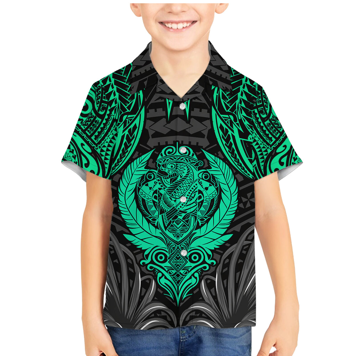 Polynesian Family Matching Mermaid Dress and Hawaiian Shirt Abstract Tiki TS04 Son's Shirt Black Yellow - Polynesian Pride