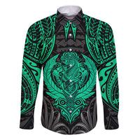 Polynesian Family Matching Puletasi Dress and Hawaiian Shirt Abstract Tiki TS04 Dad's Shirt - Long Sleeve Black Yellow - Polynesian Pride