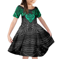 Polynesian Family Matching Short Sleeve Bodycon Dress and Hawaiian Shirt Abstract Tiki TS04 Daughter's Dress Black Yellow - Polynesian Pride