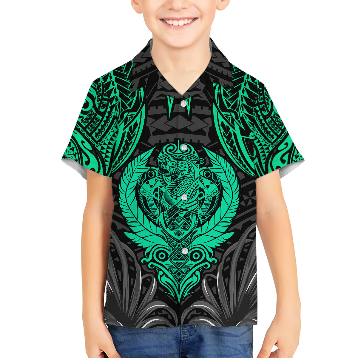 Polynesian Family Matching Short Sleeve Bodycon Dress and Hawaiian Shirt Abstract Tiki TS04 Son's Shirt Black Yellow - Polynesian Pride