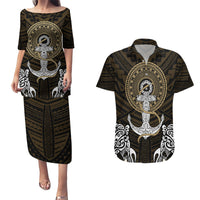 Polynesian Swordfish Couples Matching Puletasi Dress and Hawaiian Shirt with Anchor Pattern and Tribal Turtle TS04 - Polynesian Pride