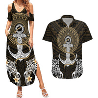 Polynesian Swordfish Couples Matching Summer Maxi Dress and Hawaiian Shirt with Anchor Pattern and Tribal Turtle TS04 - Polynesian Pride