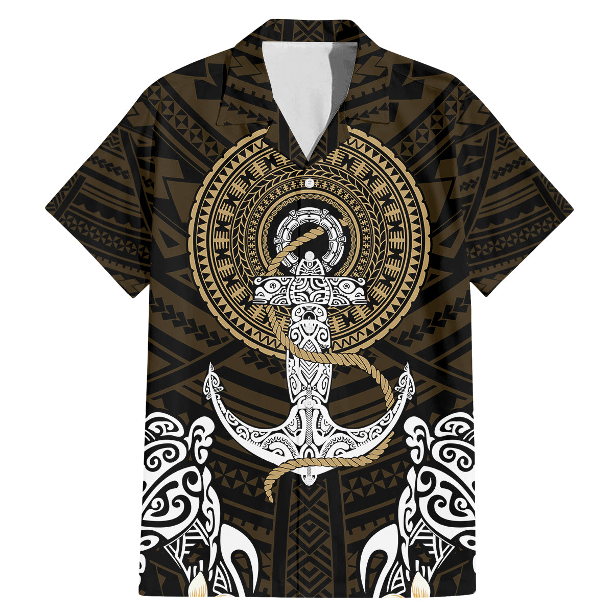 Polynesian Swordfish Family Matching Mermaid Dress and Hawaiian Shirt with Anchor Pattern and Tribal Turtle TS04 Dad's Shirt - Short Sleeve Multicolor - Polynesian Pride