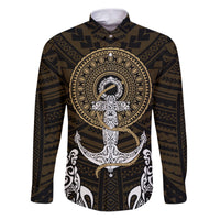 Polynesian Swordfish Family Matching Puletasi Dress and Hawaiian Shirt with Anchor Pattern and Tribal Turtle TS04 Dad's Shirt - Long Sleeve Multicolor - Polynesian Pride