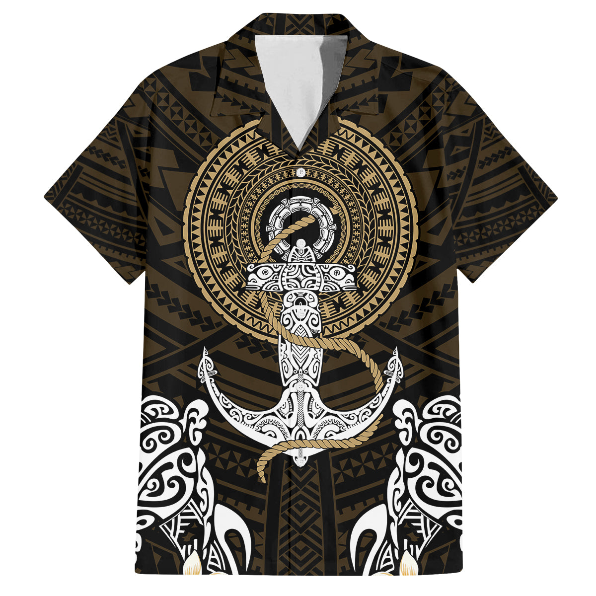 Polynesian Swordfish Family Matching Summer Maxi Dress and Hawaiian Shirt with Anchor Pattern and Tribal Turtle TS04 Dad's Shirt - Short Sleeve Multicolor - Polynesian Pride