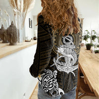 Polynesian Swordfish Women Casual Shirt with Anchor Pattern and Tribal Turtle TS04 Female Multicolor - Polynesian Pride
