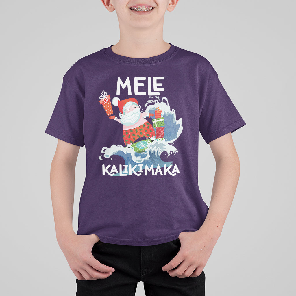Mele Kalikimaka Surfing Cute Santa Hawaiian Christmas T Shirt For Kid TS09 Purple - Polynesian Pride