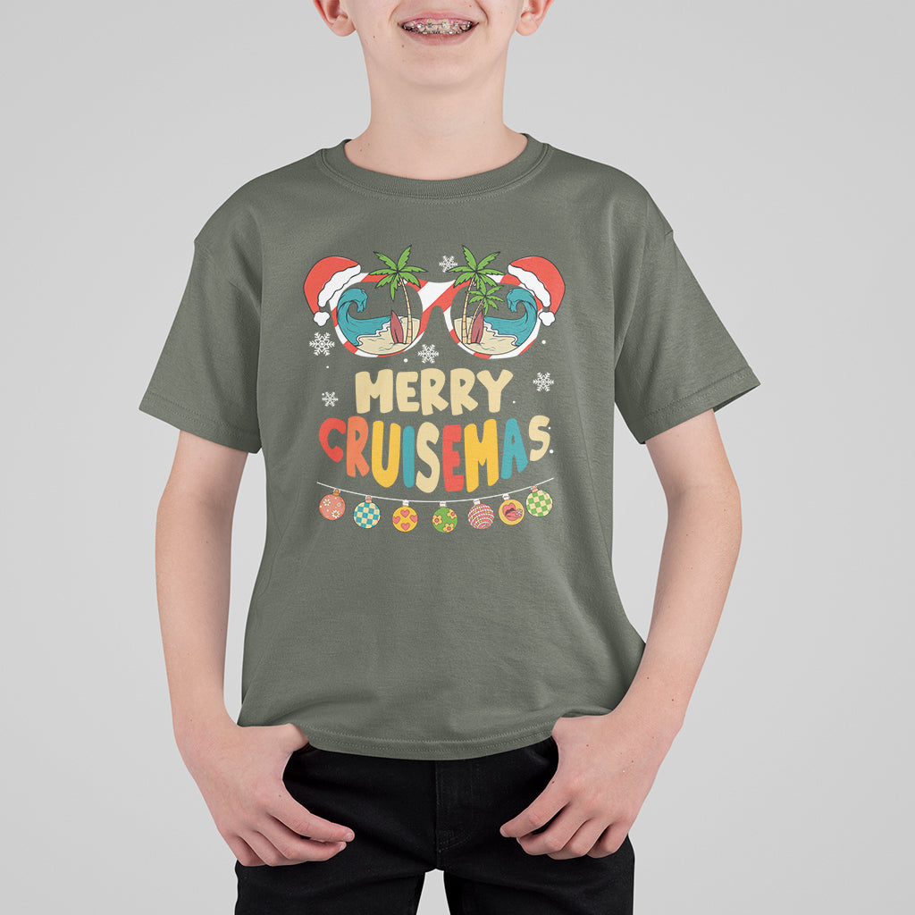 Merry Cruisemas Hawaiian Christmas Palm Tree Sunglass T Shirt For Kid TS09 Military Green - Polynesian Pride