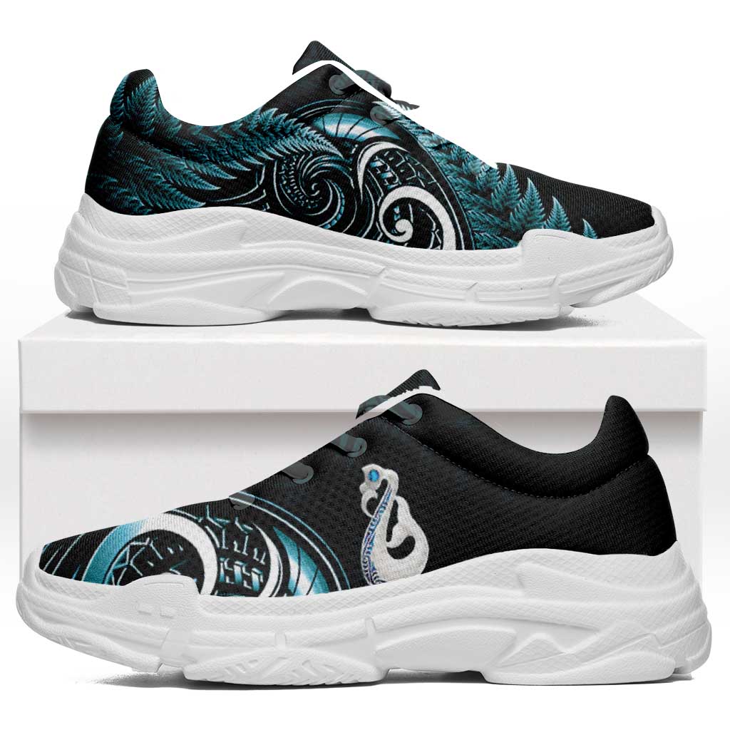 Turquoise New Zealand Chunky Sneakers Aotearoa Silver Fern With Manaia Maori Unique LT14 Turquoise - Polynesian Pride