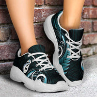 Turquoise New Zealand Chunky Sneakers Aotearoa Silver Fern With Manaia Maori Unique LT14 - Polynesian Pride