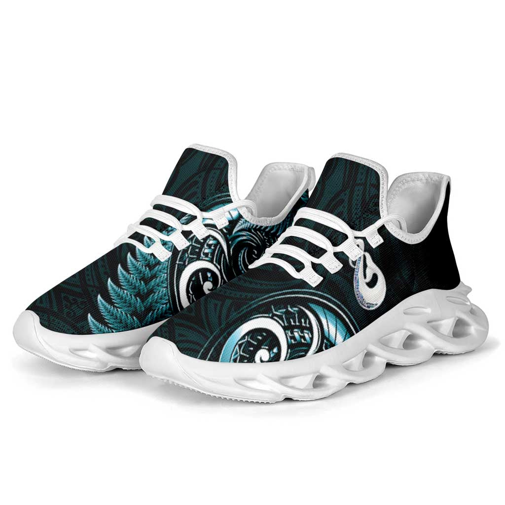 Turquoise New Zealand Clunky Sneakers Aotearoa Silver Fern With Manaia Maori Unique LT14 - Polynesian Pride