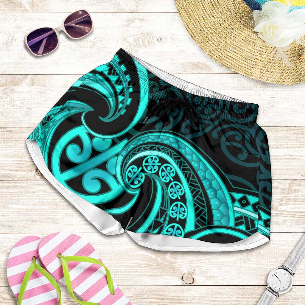 Turquoise New Zealand Mangopare Shorts for Women Aotearoa Maori Koru Style LT14 Turquoise - Polynesian Pride