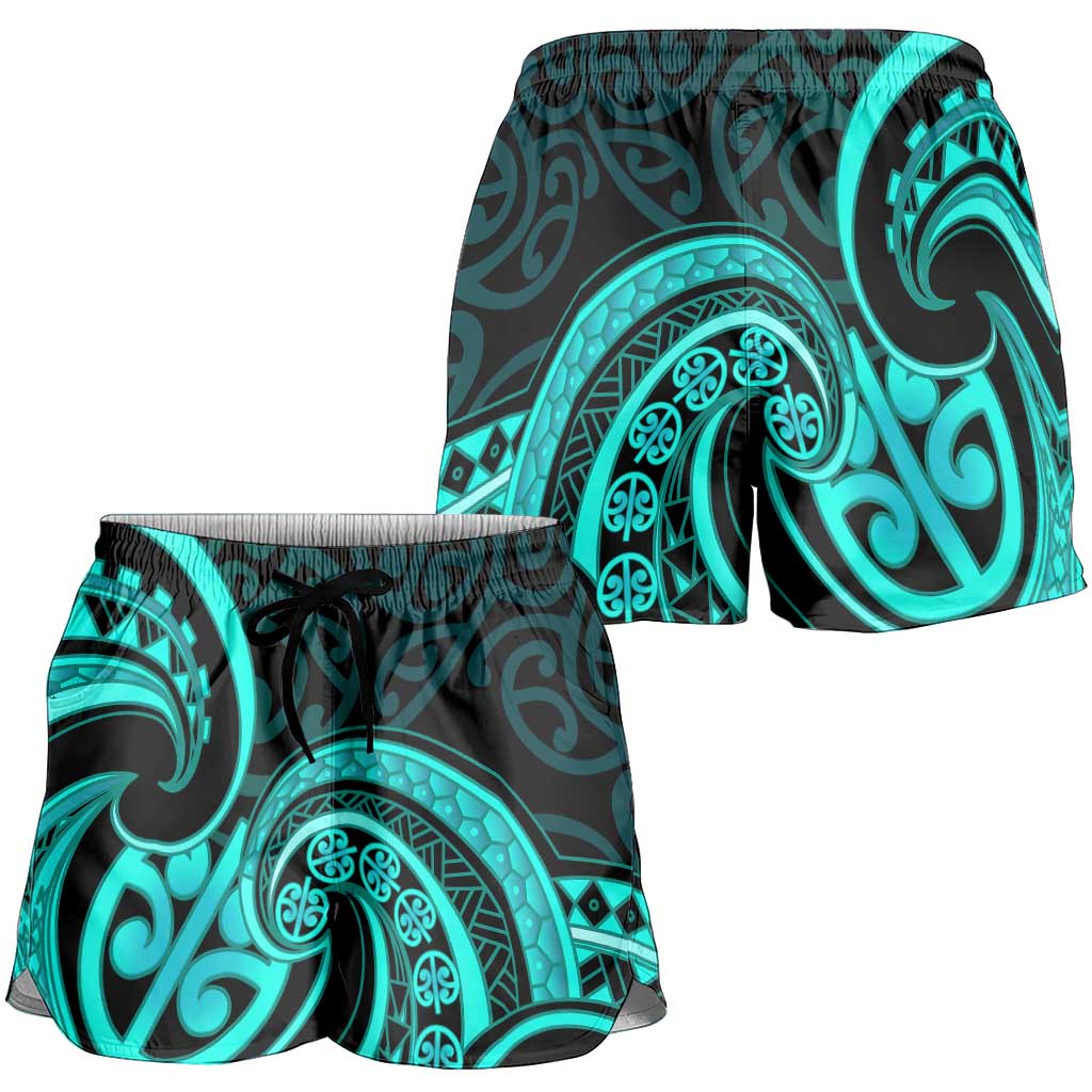 Turquoise New Zealand Mangopare Shorts for Women Aotearoa Maori Koru Style LT14 - Polynesian Pride