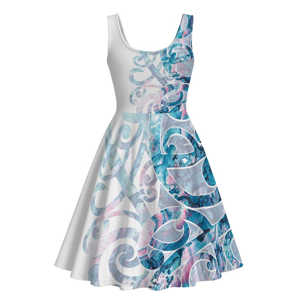 Turquoise Paua Shell Maori Midi Dress Koru Kowhaiwhai