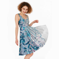 Turquoise Paua Shell Maori Midi Dress Koru Kowhaiwhai