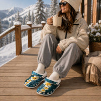 Turquoise Tropical Plumeria With Galaxy Polynesian Art Fleece Clogs
