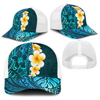 Turquosie Polynesia Baseball Net Cap Plumeria Tropical Leaves With Galaxy Polynesian Art - Polynesian Pride