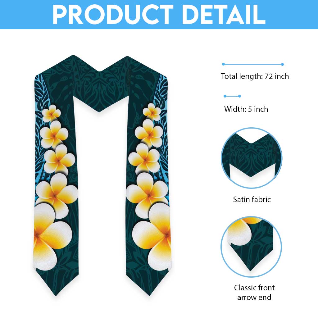 Turquosie Polynesia Graduation Stole Plumeria Tropical Leaves With Galaxy Polynesian Art LT14 - Polynesian Pride