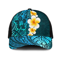 Turquosie Polynesia Mesh Trucker Cap Plumeria Tropical Leaves With Galaxy Polynesian Art - Polynesian Pride