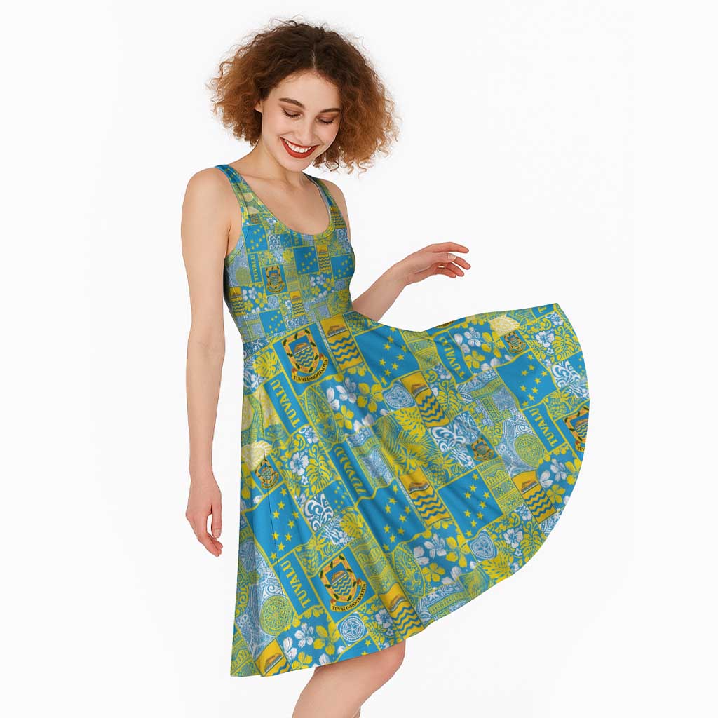 Tuvalu Manuia te Kilisimasi Midi Dress Pacific Patchwork Xmas Vibes - Polynesian Pride