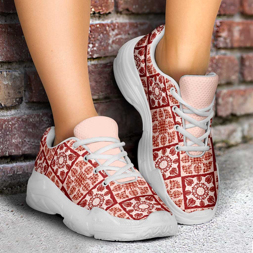 Ulaula Palaka Quilt Hawaii Chunky Sneakers Hawaiian Tropical Monstera Sea Turtle