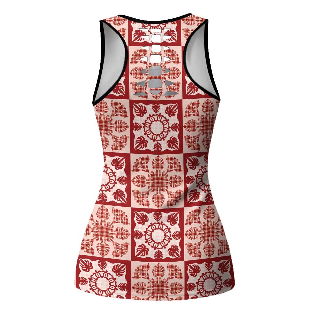 Ulaula Palaka Quilt Hawaii Hollow Tank Top Hawaiian Tropical Monstera Sea Turtle